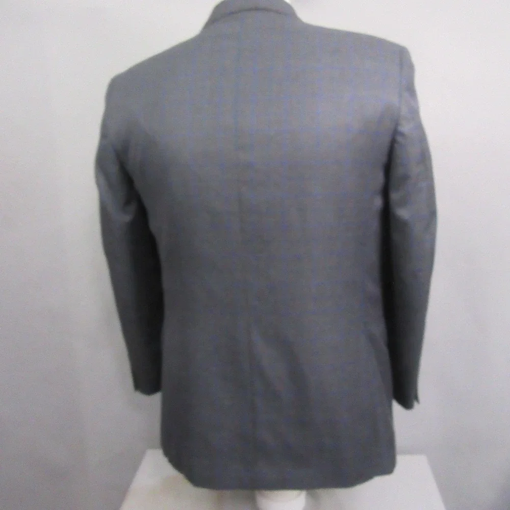 Alan Flusser Sport Coat 40R Gray Blue Windowpane Double Vent‎ Modern